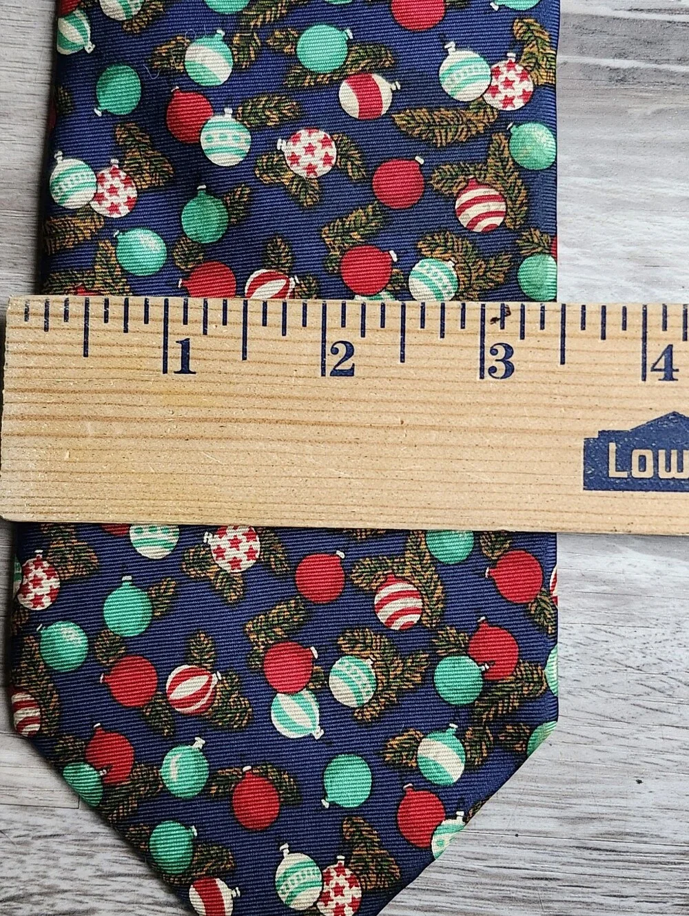 Lands End Christmas Tie 100% Silk USA Navy Ornament Holiday Novelty Necktie